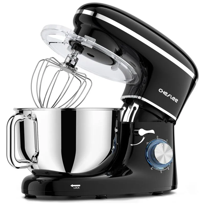 Batedeira Cheflee, 600w 6 Velocidades Com Tigela De 6,5 Litros Em Aço Inox, Gancho Para Massas E Batedor De Claras - Ideal Para Cozinheiros Domésticos