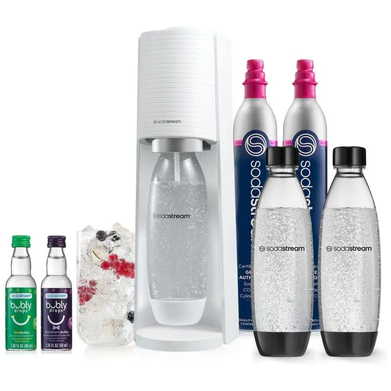 Sodastream Terra Sparkling Water Maker Bundle Branco, Com Cilindros De Co2, Garrafas Laváveis E Gotas De Sabor Bubly
