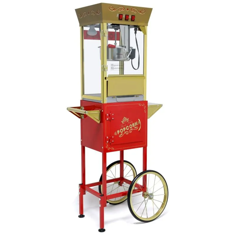 Máquina De Pipoca 12oz Com Carrinho, Vintage, Com Colher Dosadora E Pegador, Estilo De Cinema, Ideal Para Cinema Em Casa, Festa, Carnaval, Vermelho