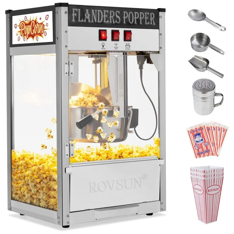 Máquina De Pipoca Rovsun Com Capacidade Para 450ml, Produz Até 15 Litros, Fabricante De Pipoca De Bancada Comercial Com Pá De Aço Inoxidável