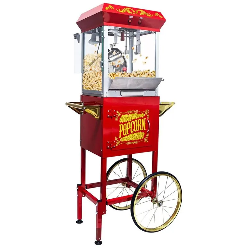 Pipoqueira, Máquina De Pipoca Com Rodas E Caldeira De Aço Inoxidável, Estilo Vintage De Cinema Para Festa Em Casa - Vermelho,jaxenor
