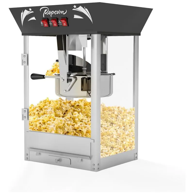 Pipoqueira Profissional De 340g, 850 W, Design Cinema, Preta, Controle 3 Botões, Estrutura Aço, Vidro - Ideal Para Negócios