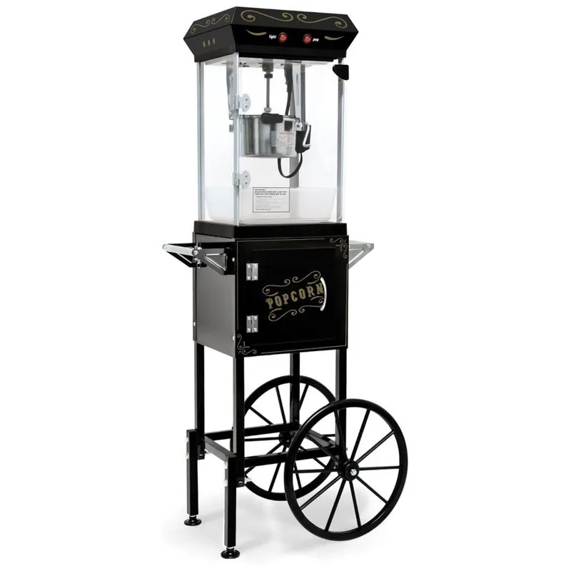 Pipoqueira Retro 170g Com Carrinho, Acessórios, Estilo Cinema, Ideal Para Casa, Festa, Parque, Preto,wiilayok