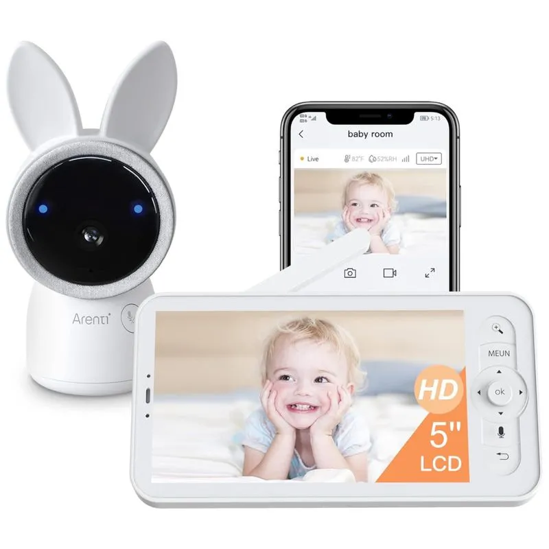 Babá Eletrônica Arenti, Resolução 2k, Tela Sem Fio De 12,7 Cm, Visão Noturna Avançada, Músicas Relaxantes, Sensor De Movimento E Choro