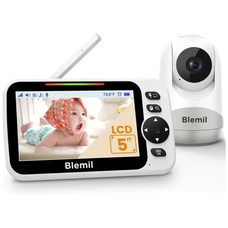 Babá Eletrônica Com Bateria De 30 Horas, Tela Dividida De 12,7 Cm Para Monitoramento De Vídeo Com Câmera E Áudio, Câmera Com Rotação E Zoom .blemil