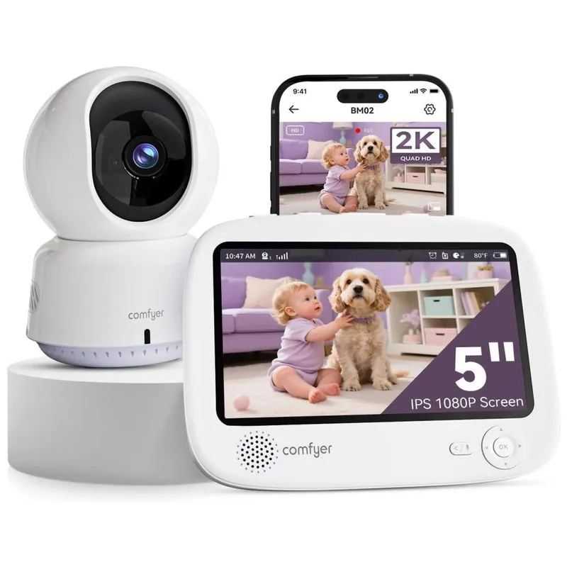 Câmera De Vigilância Para Bebê 12,7 Cm Full Hd Com Controle Remoto Via App, Sensor De Movimento, Visão Noturna E Bateria De Longa Duração