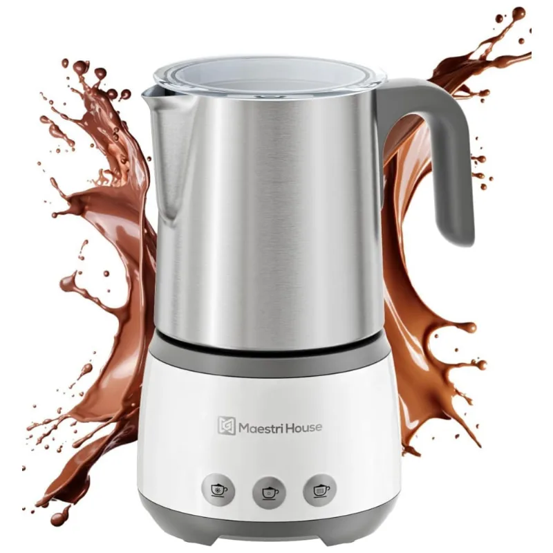 Maestri House Milk Frother: Espumador De Leite Elétrico 4 Em 1, 500ml 600w, Controle Tátil Inteligente, Função De Memória, Branco