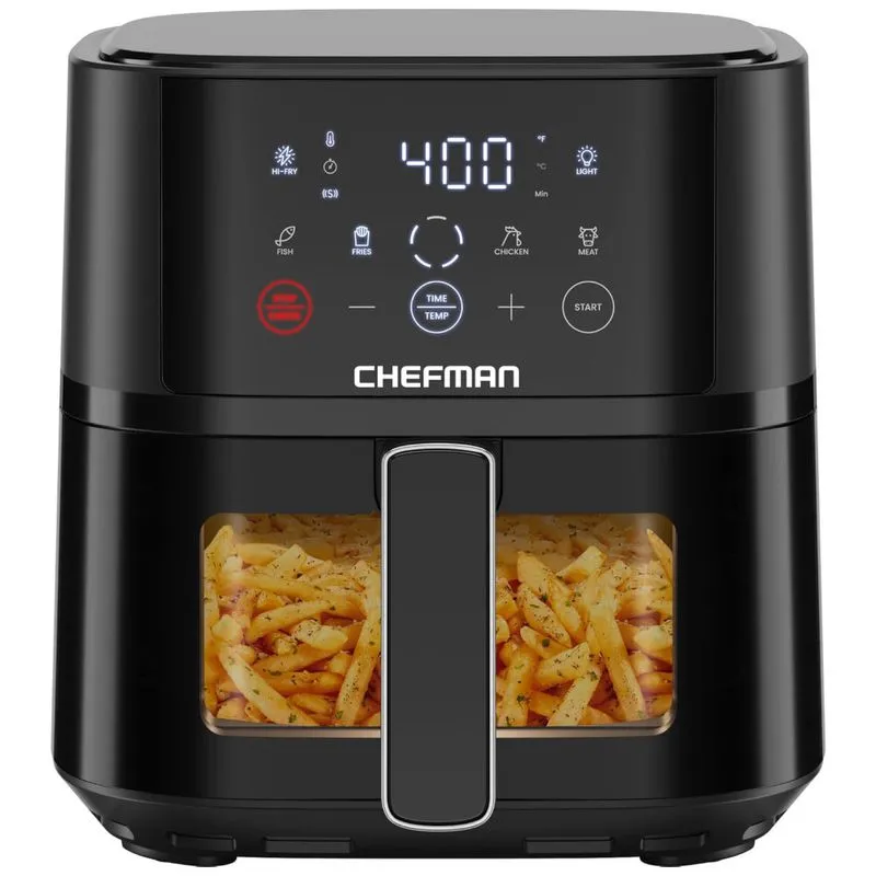 Fritadeira Elétrica Chefman 3,8 Litros Compacta: Refeições Rápidas, Tecnologia Hifry, Janela Easyview, Controles De Toque Com 4 Programas