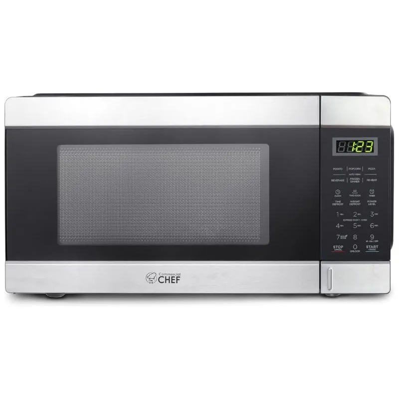 Micro-ondas De Bancada Commercial Chef, Preto Com Acabamento Em Aço Inoxidável
