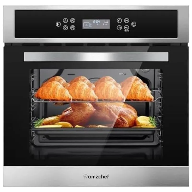 Forno Elétrico De Parede Amzchef Com Convecção, 11 Funções, Receitas Automáticas, 2800w, Aço Inoxidável, Controle Por Toque