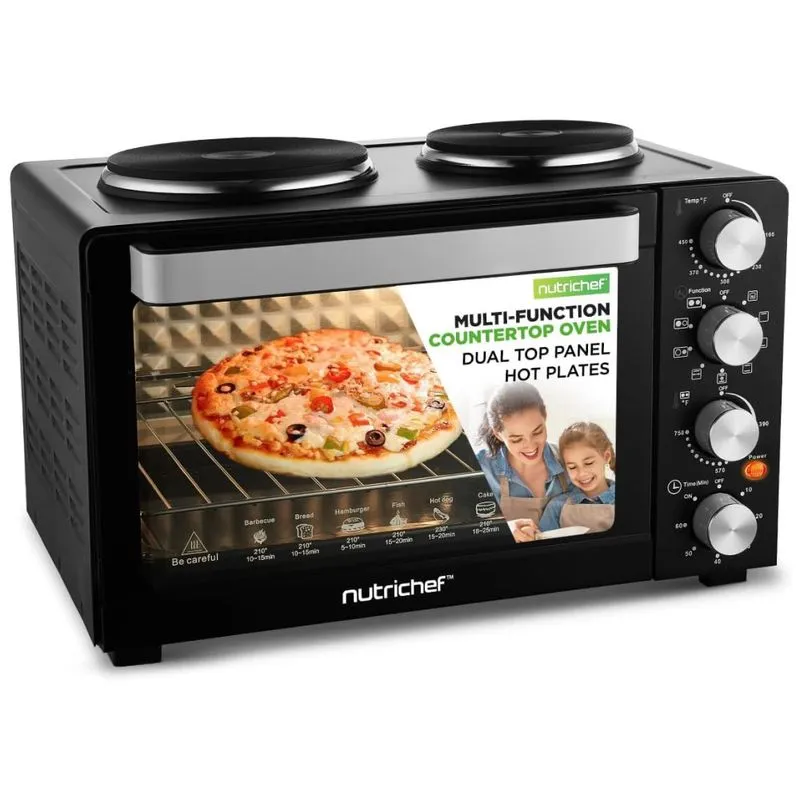Forno De Convecção E Torradeira Nutrichef 30 Litros 1500 Watts Preto - 7 Funções, Placas Quentes Duplas - Prepare, Asse E Torre Com Facilidade!