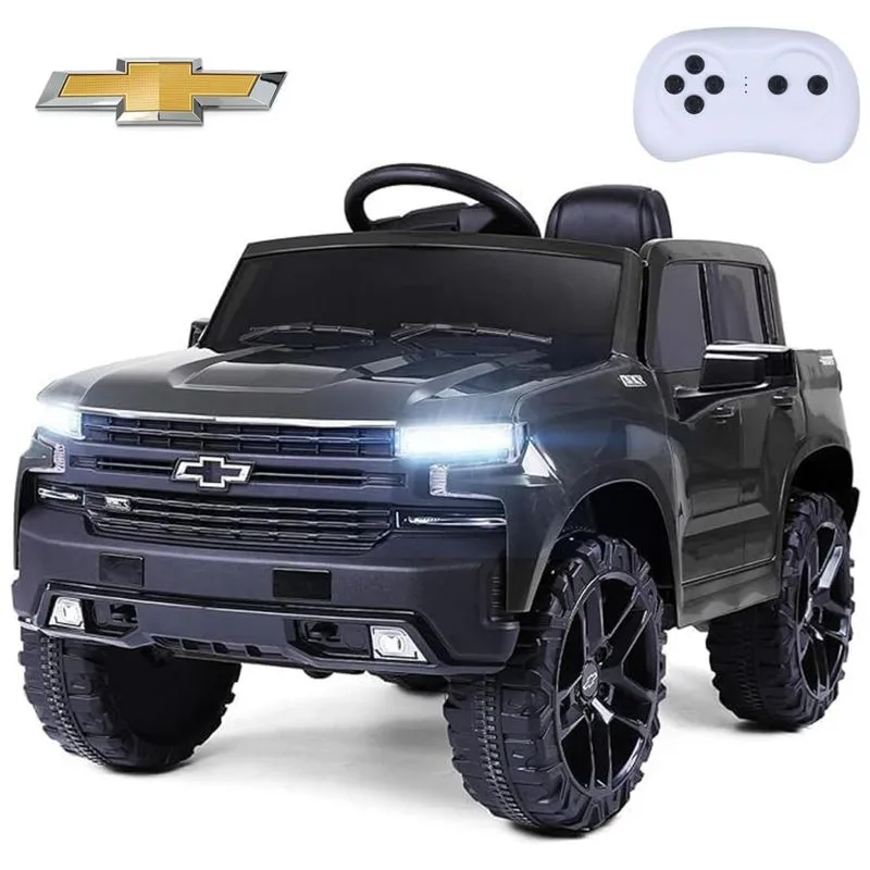 Mini Caminhão Elétrico Infantil Chevrolet Silverado 12v Com Controle Remoto Para Pais, 2 Marchas, 4 Rodas, Led, Som - Cor Preta