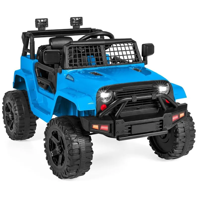 Carrinho Elétrico Infantil Best Choice Products 12v Com Controle Remoto Para Pais, Suspensão De Molas, Luzes De Led, Porta Aux Azul Claro