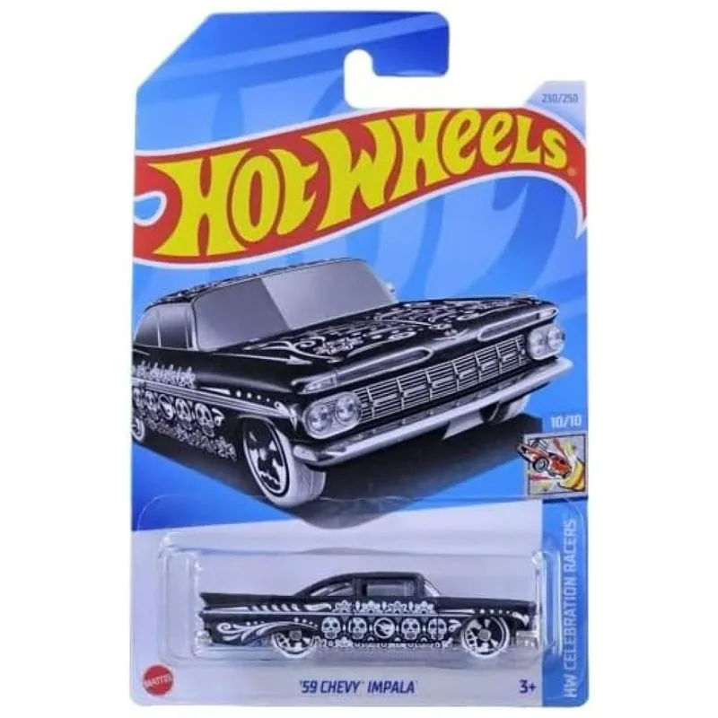 Hot Wheels 59 Chevy Impala Preto, Edição Treasure Hunt HW Celebration Racers 1:64