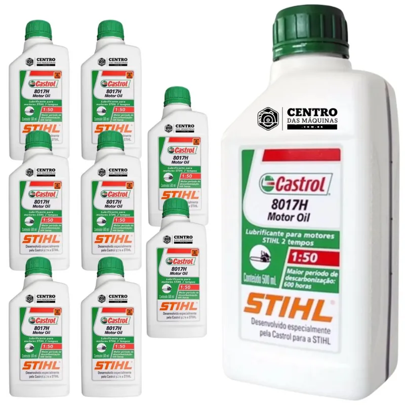 Kit Com 9 Unidades De Óleo 2 Tempos 8017h Castrol Stihl 500ml Lubrificante Ideal Para Motosserras Sthil, Vulcan, Toyama, Nagano Entre Outros