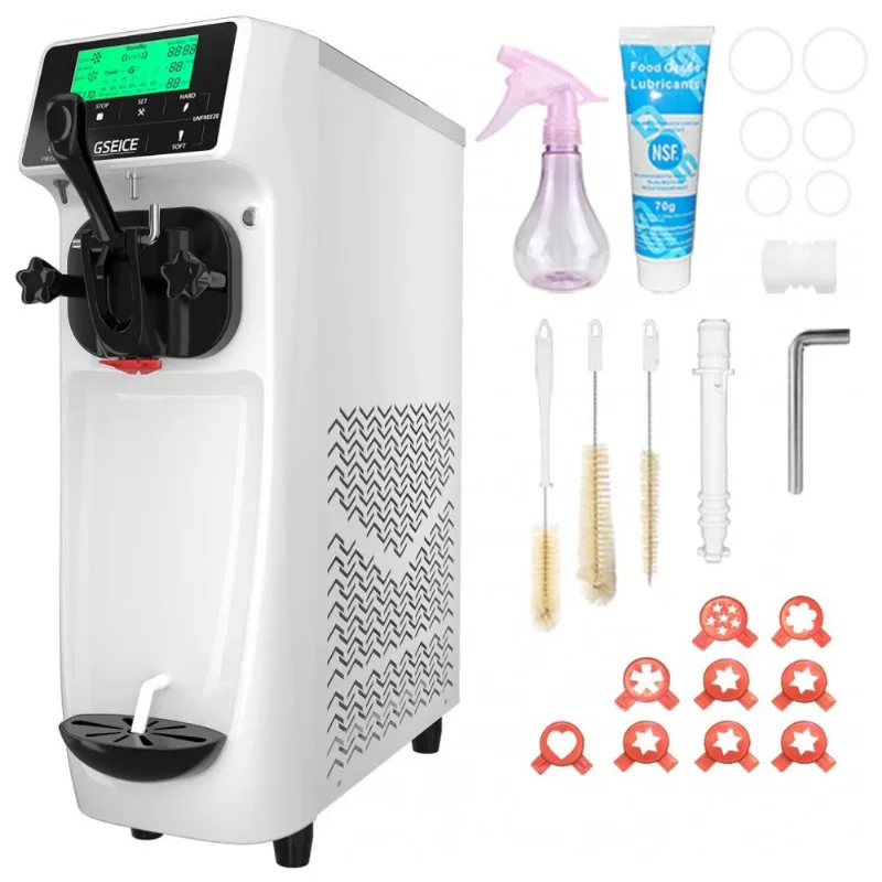 Maquina De Sorvete Profissional 15l Por Hora Com 1 Bico E Tela Lcd, 110v 1050w, Gseice, Branca