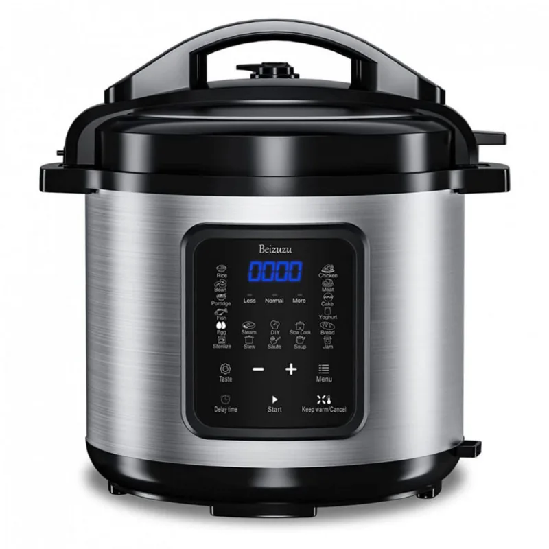 Panela de Pressao Eletrica Beizuzu 6L, 9 em 1 de Aco Inoxidavel, 110V, Preto com Prata