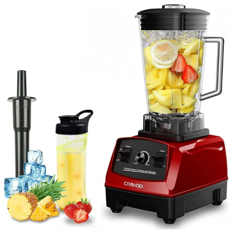 CRANDDI Liquidificador de Bancada 2L, 1500W, á Prova de Som, Vermelho