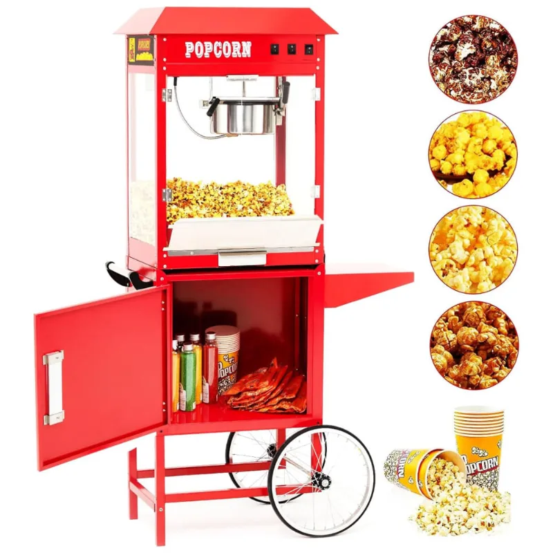 Carrinho De Pipoca Retro Profissional Com Panela De 236 Ml, Faz Até 60 Xicaras Em 3 Min, 110v, Riedhoff, Vermelho