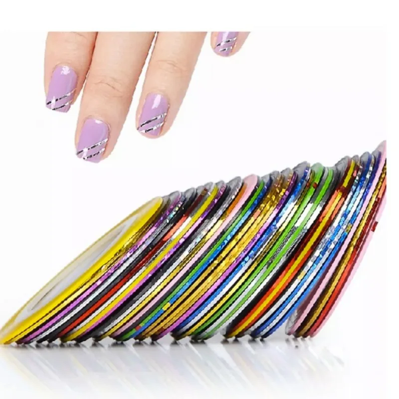 Fitas De Decoração Para Unhas Holographic 50 Rolls Sorted Col