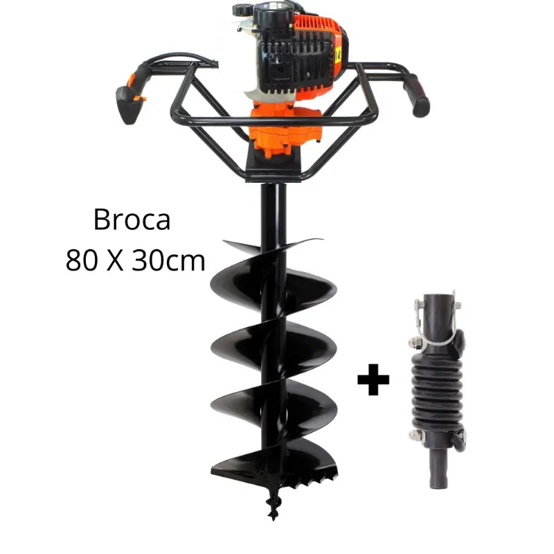 Perfurador De Solo Vulcan Trent Vps520 2t 52cc 2,5hp Com Broca 80x30cm + Amortecedor Para Broca De Perfurador De Solo Ideal Para Construção Civil