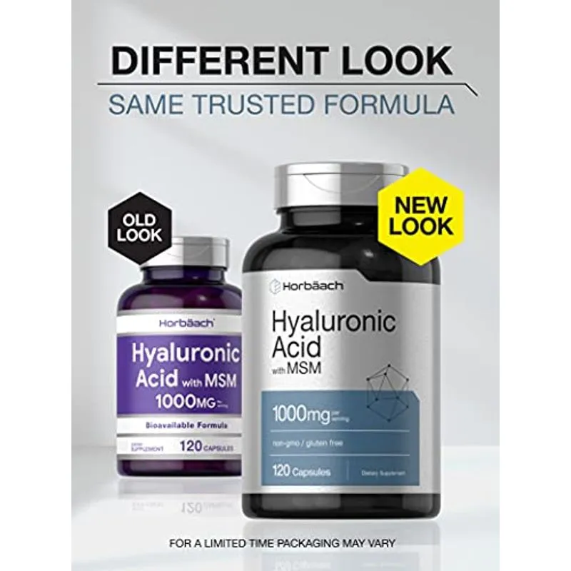Ácido Hialurônico E Msm | 1000mg | 120 Cápsulas | Fórmula Bioabsorvível | Sem Ogm &amp; Glúten| Horbaach