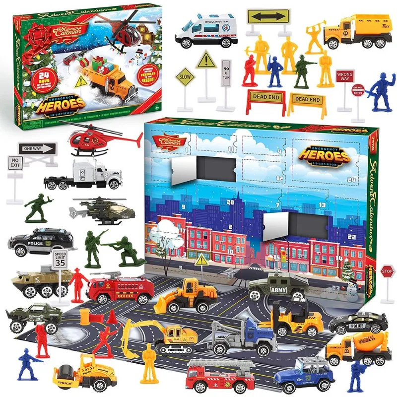 Calendário Joyin 2021 Advent Kids Christmas 24 Dias Calendário De Contagem Para Crianças Com Veículos Essenciais Die-cast