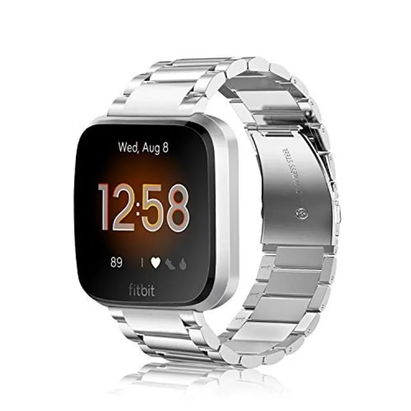 Banda de Metal Fintie Compatível com Fitbit Versa 2, Versa, Versa Lite Edition, Pulseira de Substituição de Correia de Aço Inoxidável Sólida Compatível com Smartwatch Fitbit Versa, Prata