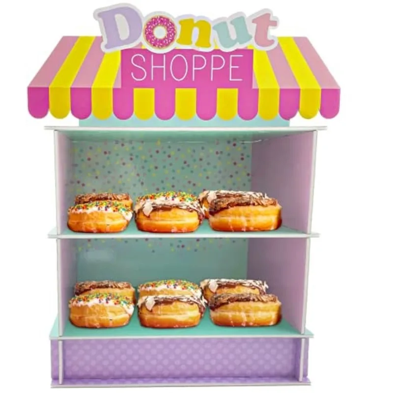 Suporte de Donut para Festa Stand 4E Papelão Montável e Reutilizável 49x30x23cm