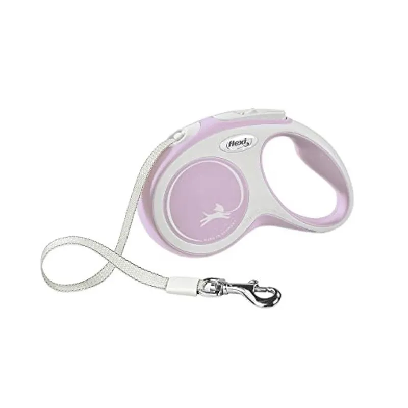 Coleira retrátil para cães flexi New Comfort (fita), para cães de até 33 libras, 16 pés, pequena, rosa/rosa