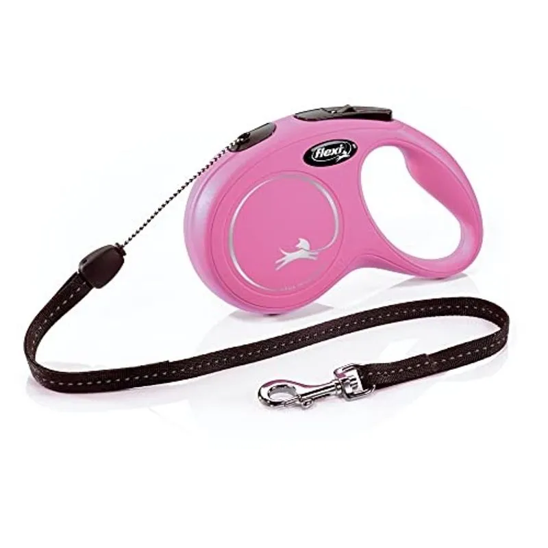 Nova coleira retrátil clássica flexi para cães (cordão), para cães de até 26 libras, 16 pés, pequena, rosa