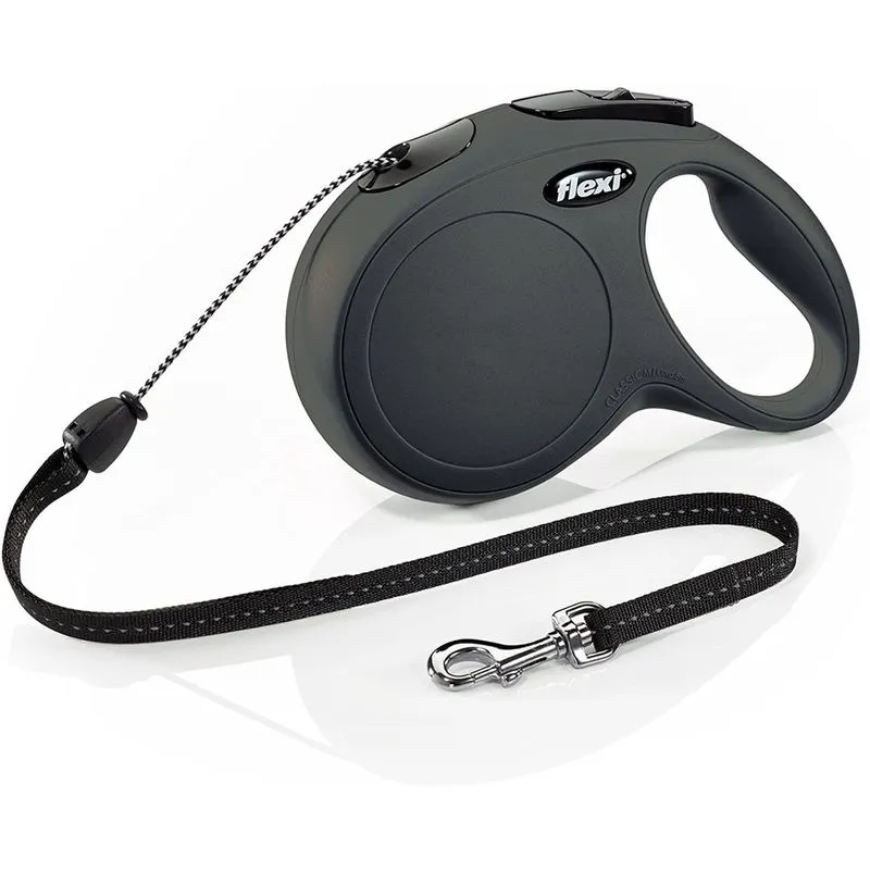 Flexi Nova coleira clássica retrátil de cachorro (cordão), 26 pés, médio, preto