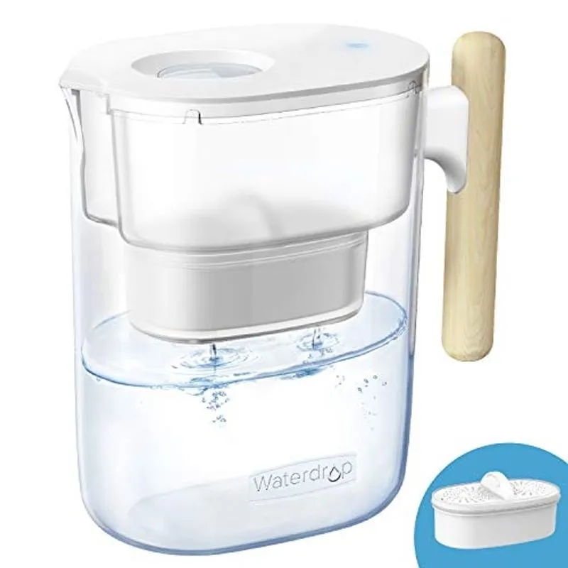 Gota d'água 200 galões longo-longo gordinho 10-cup jarra de filtro de água com 1 filtro, nsf Certificado, 5X Vezes Vida Útil, Reduz Flúor, Cloro e Mais, bpa Free, Clear