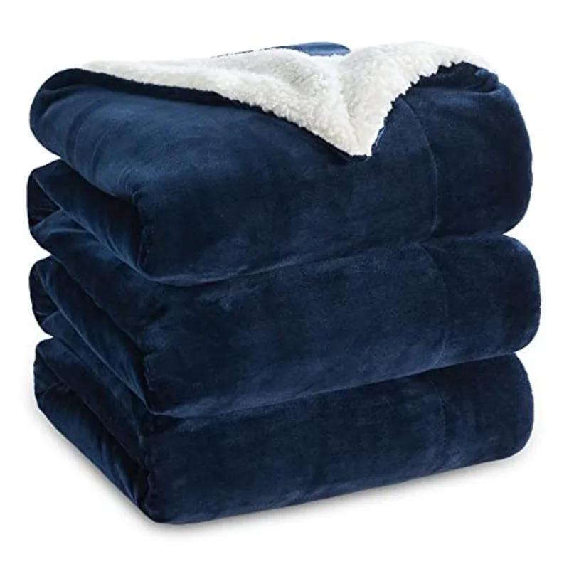 Bedsure Sherpa Fleece King Size Blanket for Bed - Navy Blue Thick Fuzzy Warm Warm Big Blankets King Size, 108x90 Polegadas