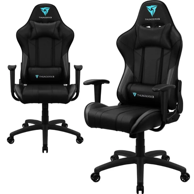 Cadeira de Escritório ThunderX3 EC3 Gamer Ergonômica Preta com Estofado de Couro Sintético E Regulagem de Altura e Inclinação