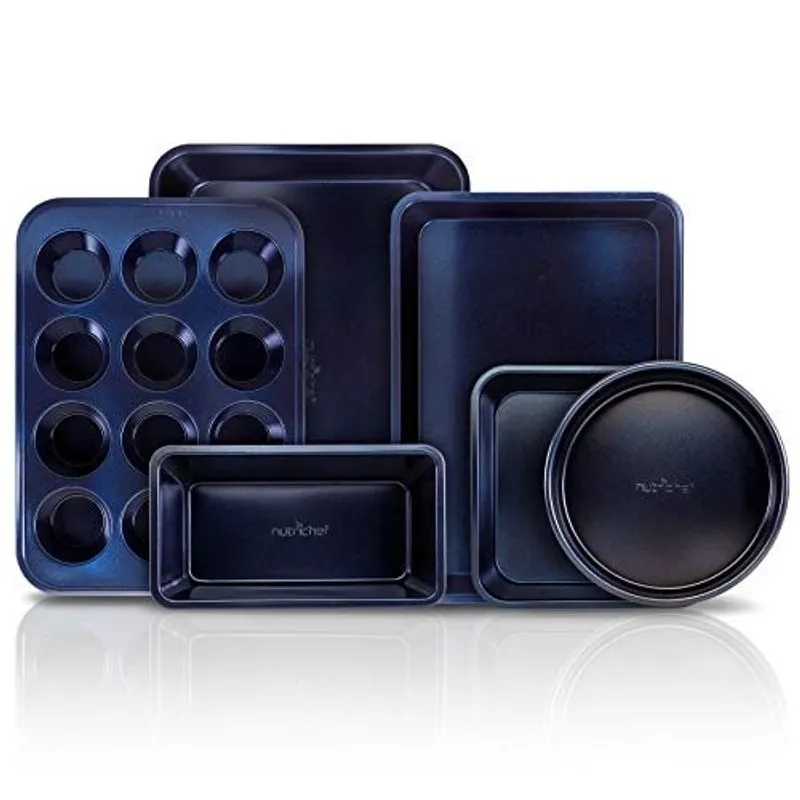 Panelas de forno de cozinha antiaderente - Aço carbono com revestimento de diamante azul antiaderente dentro e fora, restaurante de grau comercial Qualidade Metal Bakeware, Lava-louças seguras - Nutri