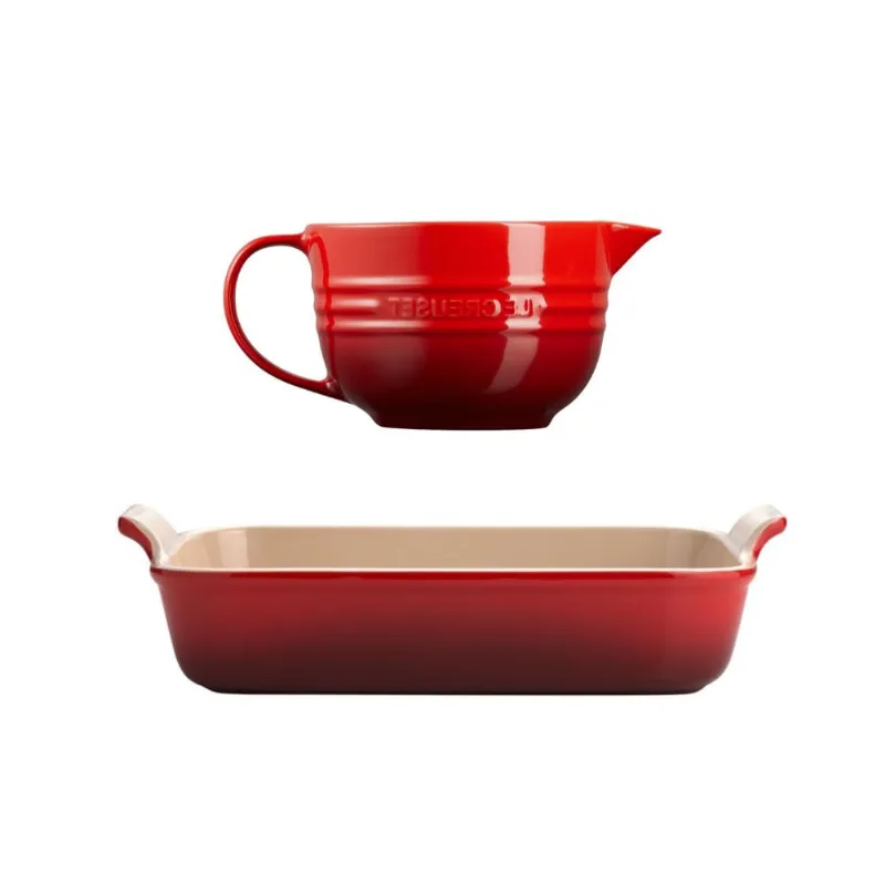 KIT LE CREUSET BOWL DE PREPARO 2L E TRAVESSA RETANGULAR HERITAGE 32CM Meringue