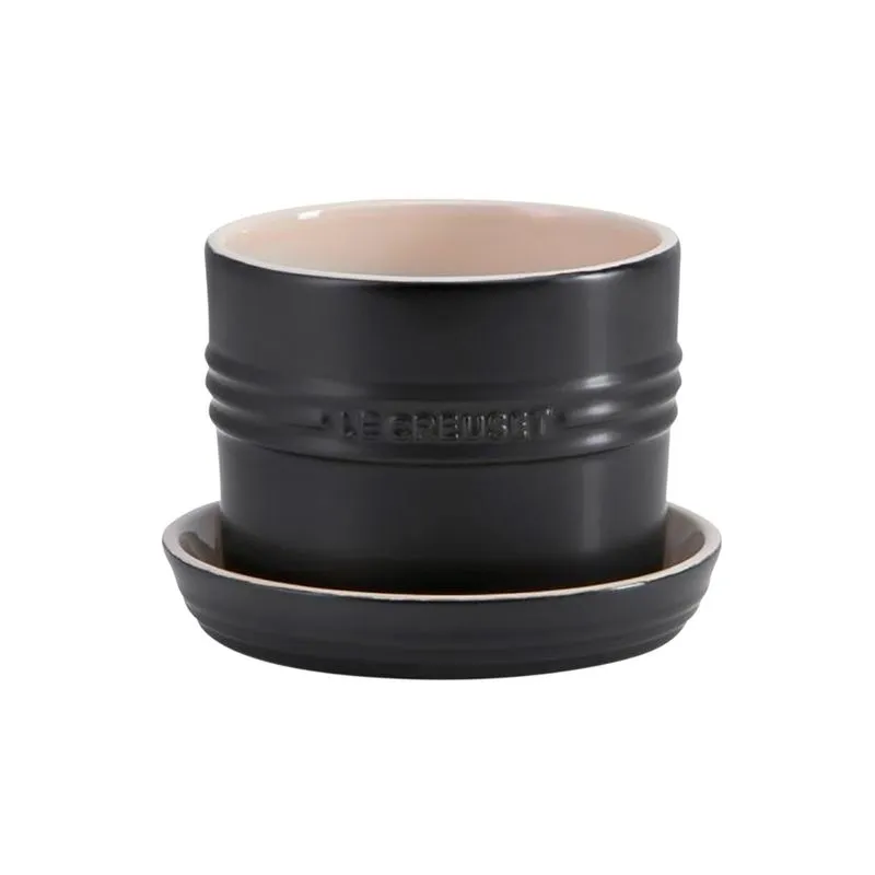 VASO PARA ERVAS LE CREUSET 14CM COM BANDEJA EM CERÂMICA MATTE BLACK 71302140000099