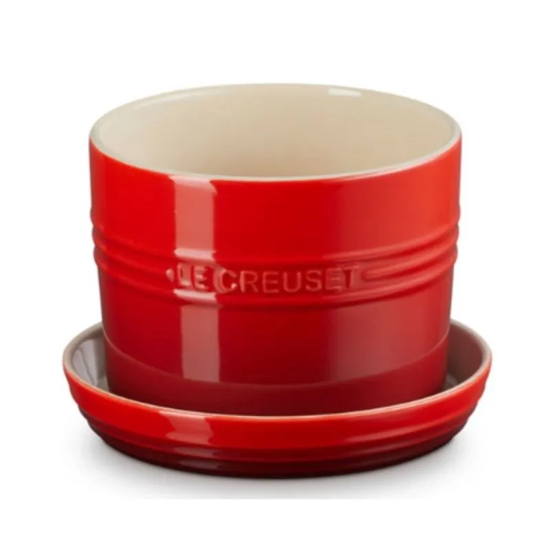 VASO PARA ERVAS LE CREUSET 14CM COM BANDEJA EM CERÂMICA VERMELHO 71302140600099