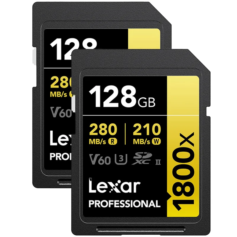 Kit 2x Cartões SDXC 128Gb Lexar Gold 4K 1800x 280Mb/s UHS-II / V60 / U3 / Classe 10