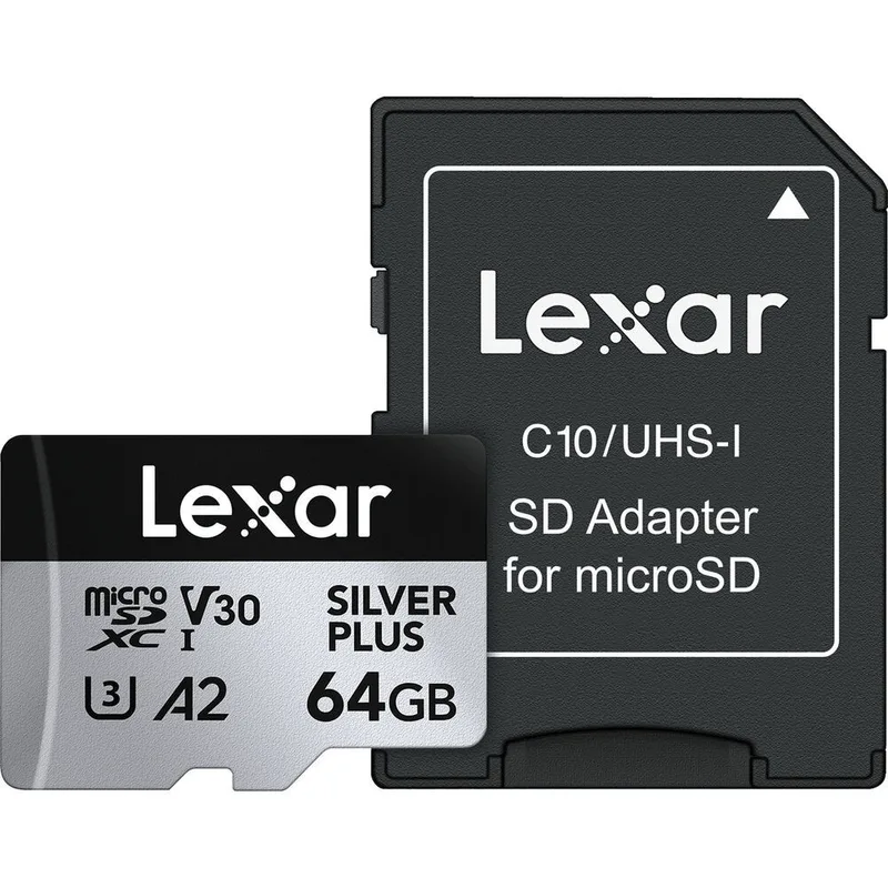 Cartão MicroSDXC 64Gb Lexar Silver Plus Profissional 4K 205Mb/s UHS-I / V30 / U3 / A2 / Classe 10