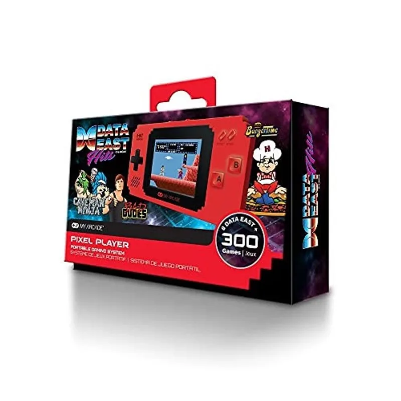 My Arcade Pixel Player Handheld Game Console: 300 Jogos de Estilo Retrô Mais 8 Data East Hits, Bateria ou Micro USB Powered, Display a Cor, av Out Jack para tv, Alto-falante, Controle de Volume, Fone