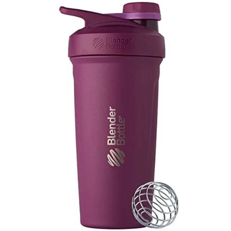 LiquiderBottle Strada Twist Cap Shaker Cup Garrafa de água de aço inoxidável isolada com batedor de arame, 24 onças, ameixa