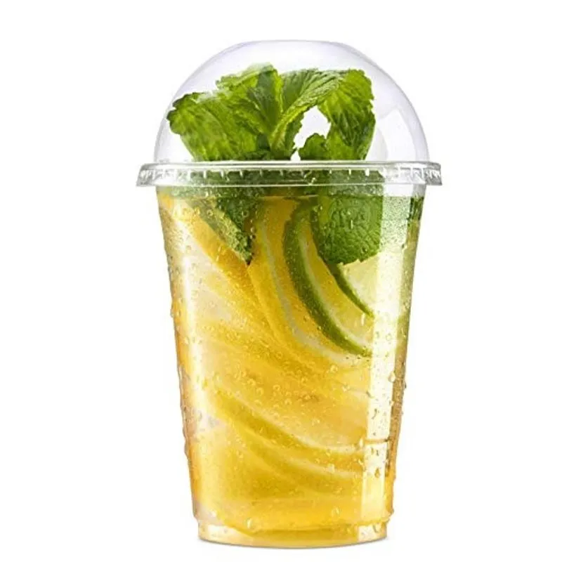 Copos de plástico transparente com tampas Copos transparentes de 16 onças com tampas Copos descartáveis transparentes Xícaras de café gelado e xícaras de chá Bubble Boba Copo com tampa para beber frio