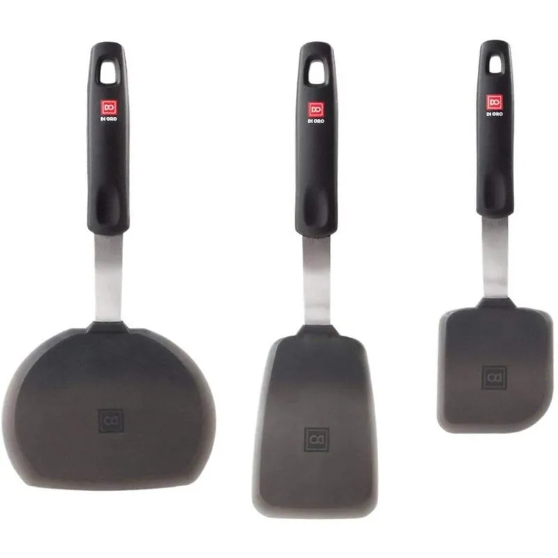 Di Oro Designer Série Flexível 3 Peças De Silicone Turner Conjunto Espátula - 600°f Aquecedores De Cozinha Antiaderente - Nadadeiras Para Co