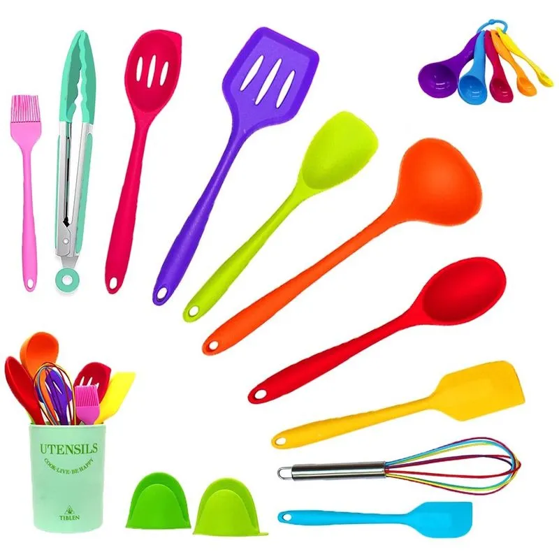 Tiblen 18 pcs Conjunto de utensílios de cozinha de silicone cozinha, panela resistente ao calor antiaderente, ferramentas não tóxicas livres de bpa, Turner Tongs Ladle Spoon Whisk, Lava-louças Seguras