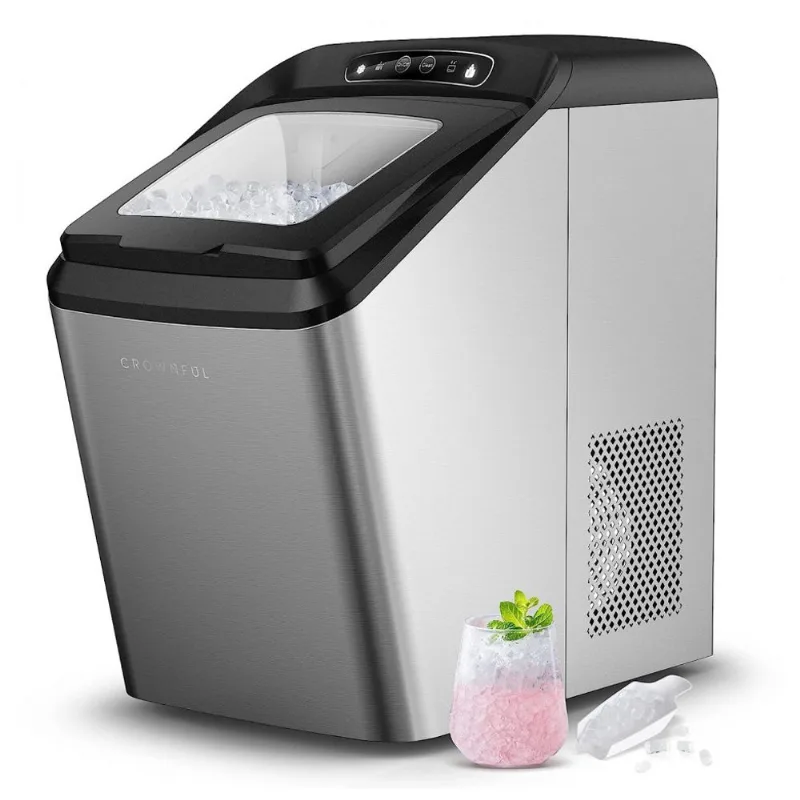 Máquina De Gelo Automática Aço Inoxidável Com Painel De Controle, 110v, Crownful, Cinza