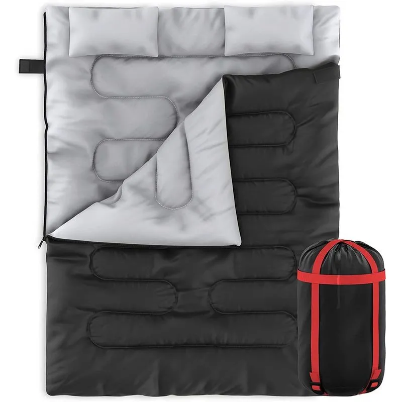 Saco de dormir duplo com 2 almofadas - Resistente à zona de acampamento