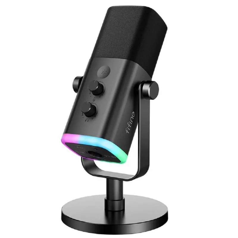 Microfone Gamer Fifine AmpliGame AM8 USB rgb Preto