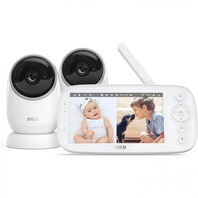 Babá Eletrônica Monitor Com Câmera De 12cm Hd 720p E Visão Noturna Alcance De 304m, Dreo Dr Bbm001, Branco